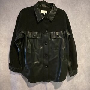 Heartloom Tonya Womens Shacket Jacket S Black Fleece & Faux Leather